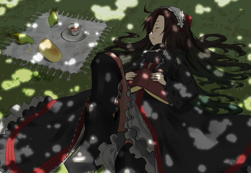 Anime Girl Reading Book — Black, Serene, Night