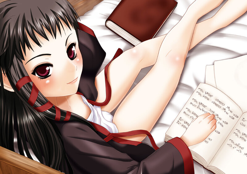 Anime Girl Reading Book — Black
