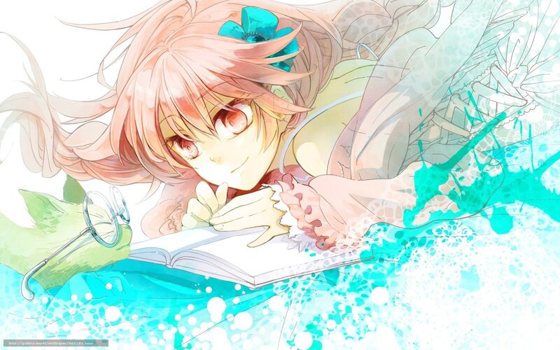 Anime Girl Reading Book — Blue, Calm, Digital Art, Glasses
