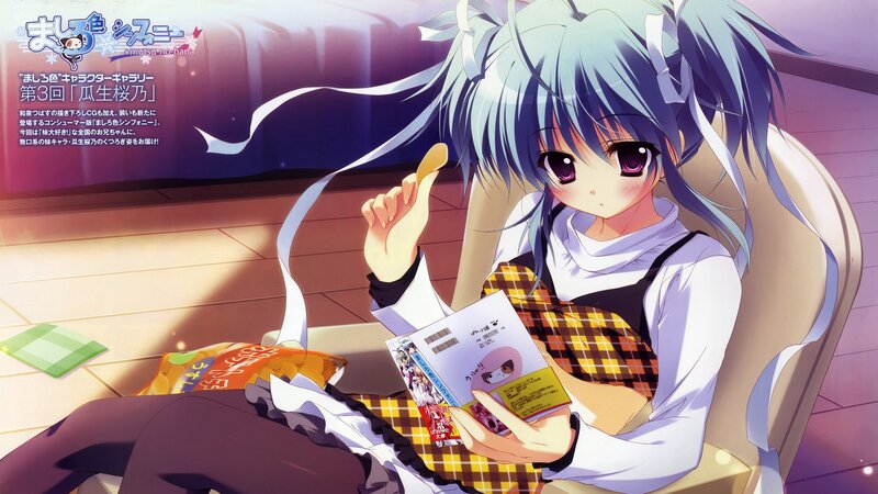 Anime Girl Reading Book — Blue, Calm, Night, Chair