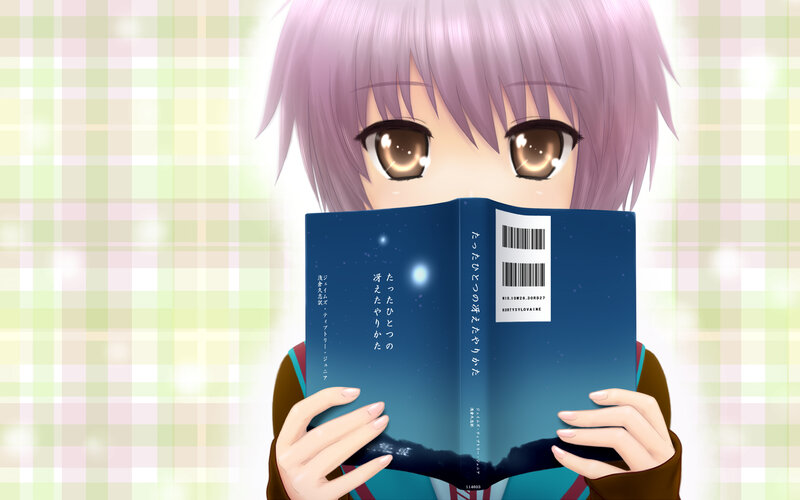 Anime Girl Reading Book — Blue, Calm, Purple Hair, Eyes