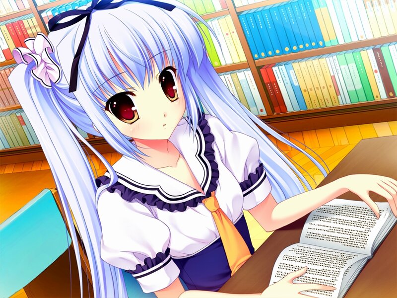 Anime Girl Reading Book — Blue, Calm