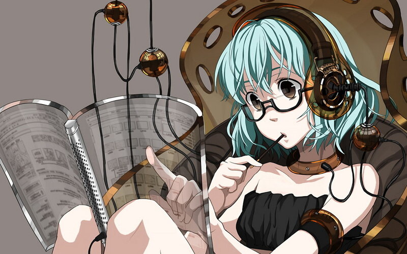 Anime Girl Reading Book — Blue, Focused