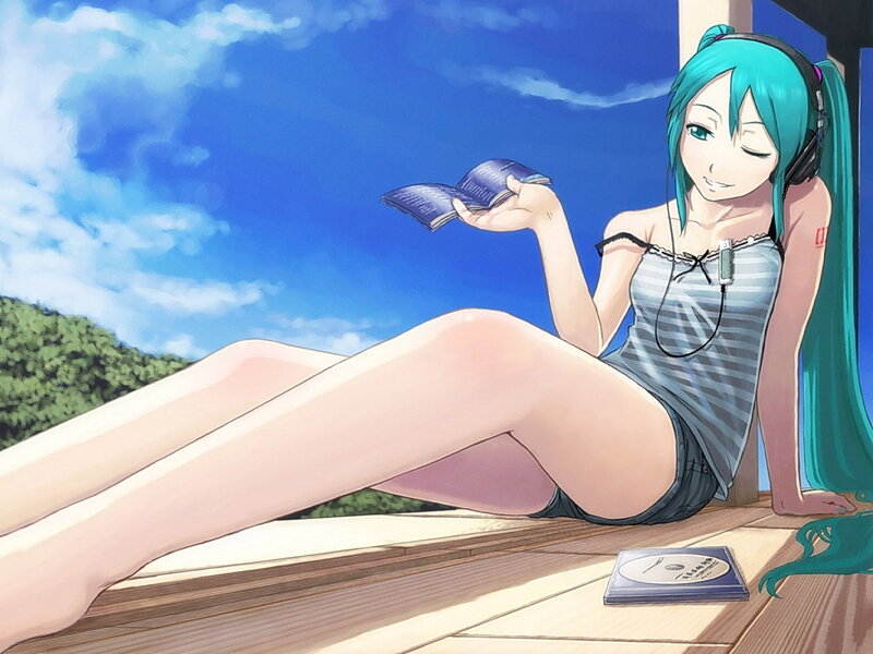 Anime Girl Reading Book — Blue, Relaxed