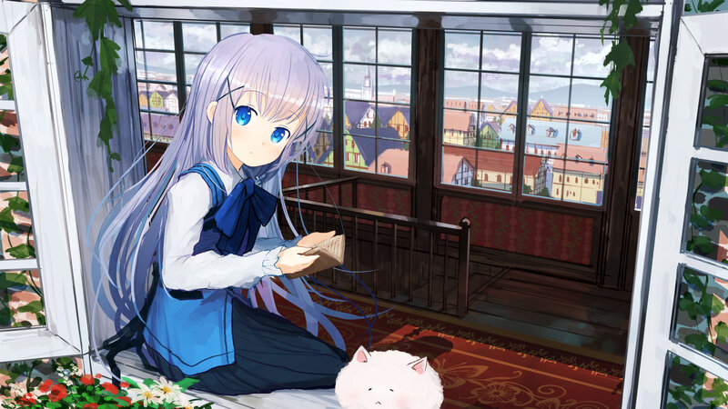 Anime Girl Reading Book — Blue, Serene, Afternoon, Digital Art