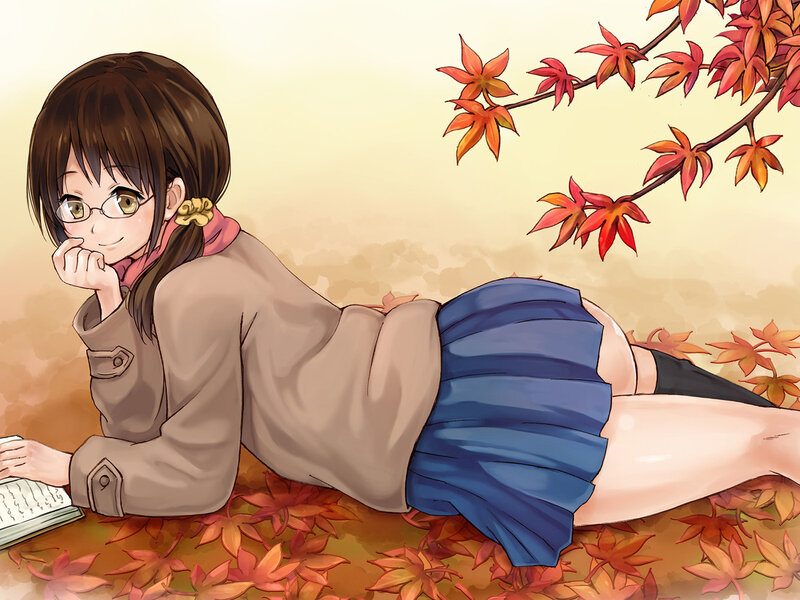 Anime Girl Reading Book — Brown, Calm, Autumn, Glasses