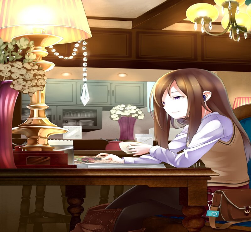 Anime Girl Reading Book — Brown, Calm, Night