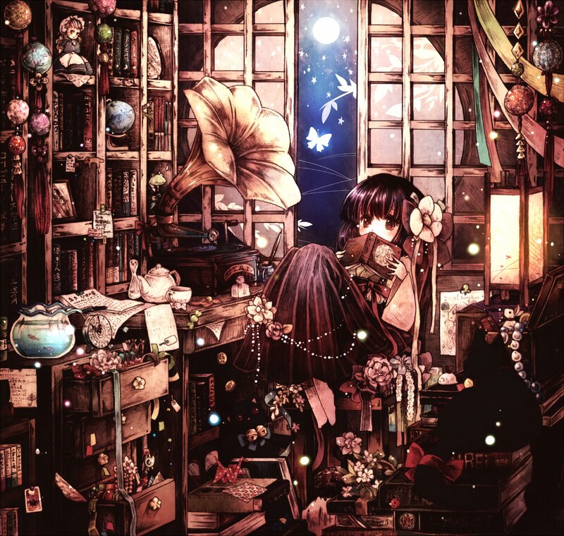 Anime Girl Reading Book — Brown, Cozy