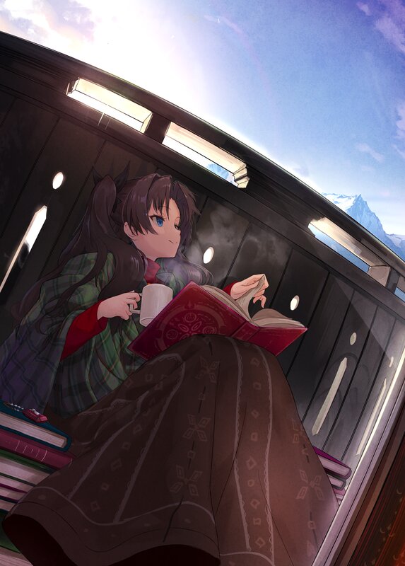 Anime Girl Reading Book — Brown, Peaceful