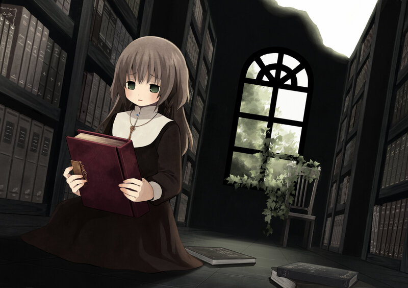 Anime Girl Reading Book — Brown, Serene, Afternoon, Digital Art