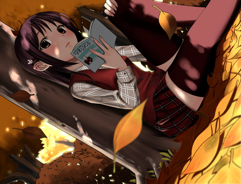 Anime Girl Reading Book — Brown