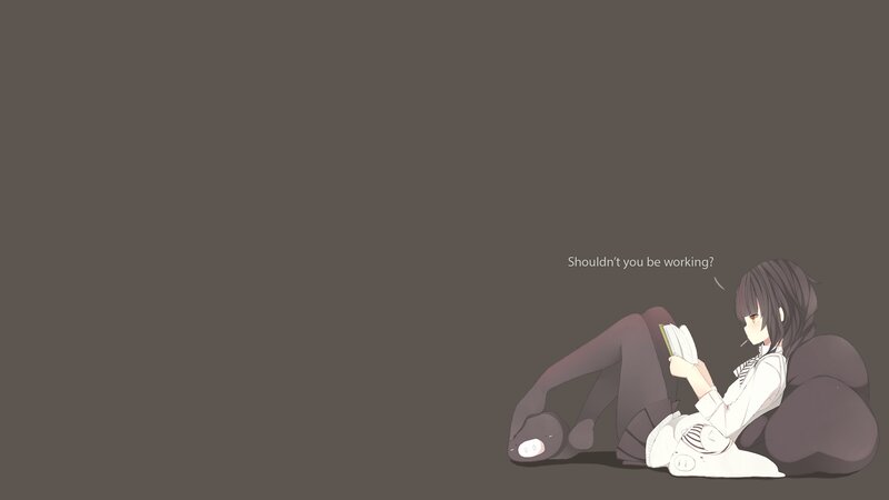 Anime Girl Reading Book — Gray, Calm, Digital Art, Text