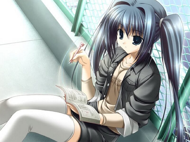 Anime Girl Reading Book — Gray