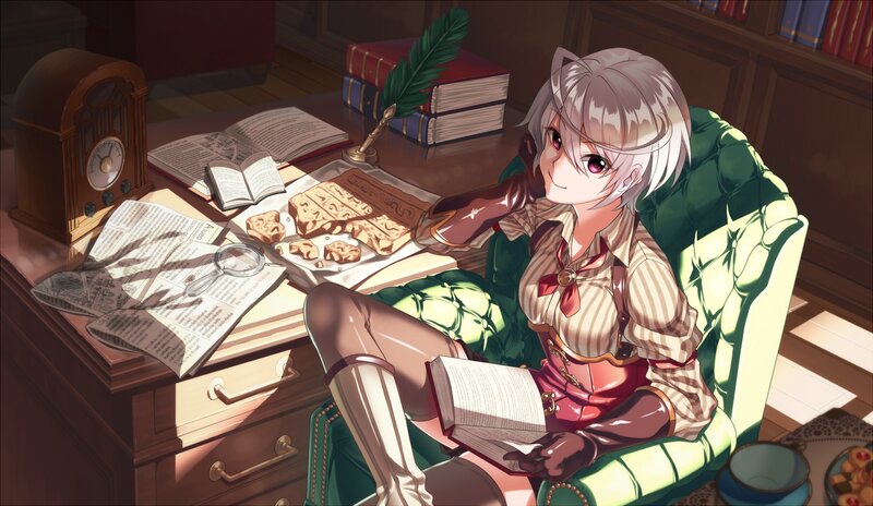 Anime Girl Reading Book — Green, Calm, Afternoon, Digital Art