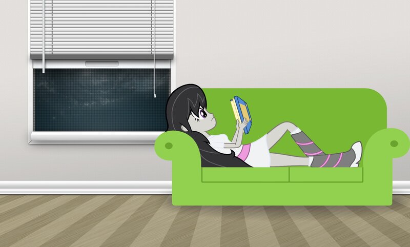 Anime Girl Reading Book — Green, Relaxed