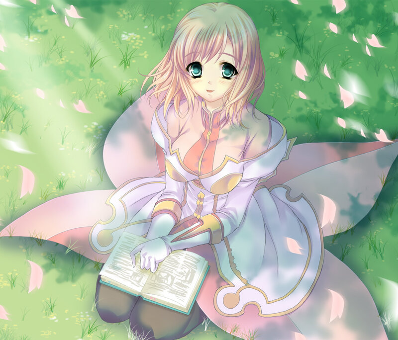 Anime Girl Reading Book — Green, Serene, Spring