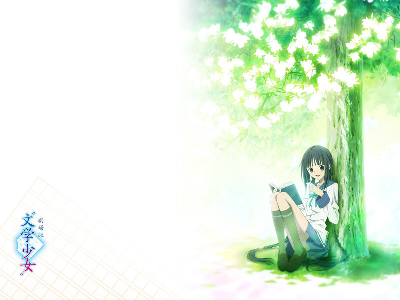 Anime Girl Reading Book — Green, Serene