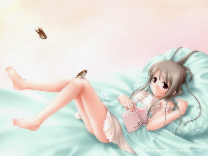 Anime Girl Reading Book — Light Blue, Serene