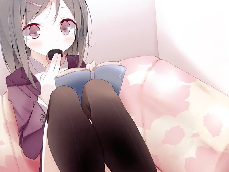 Anime Girl Reading Book — Pink, Calm, Couch