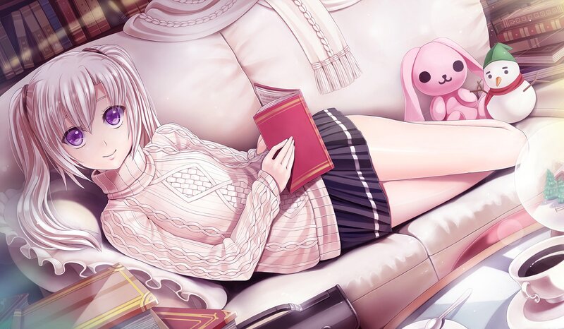 Anime Girl Reading Book — Pink, Calm, Winter