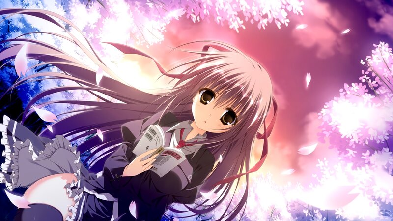 Anime Girl Reading Book — Pink, Serene, Spring