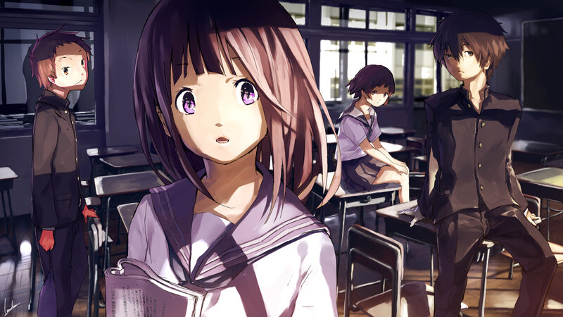 Anime Girl Reading Book — Purple, Calm, Afternoon, Classroom