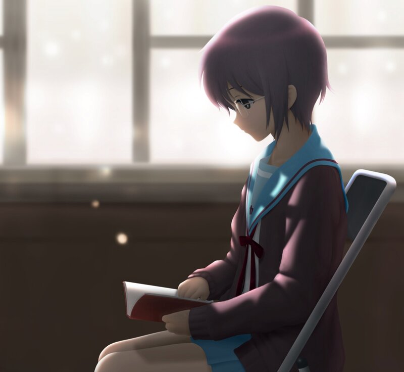Anime Girl Reading Book — Purple, Calm, Afternoon, Digital Art