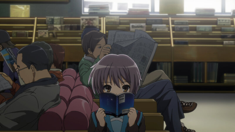 Anime Girl Reading Book — Purple, Calm, Afternoon, Library, People
