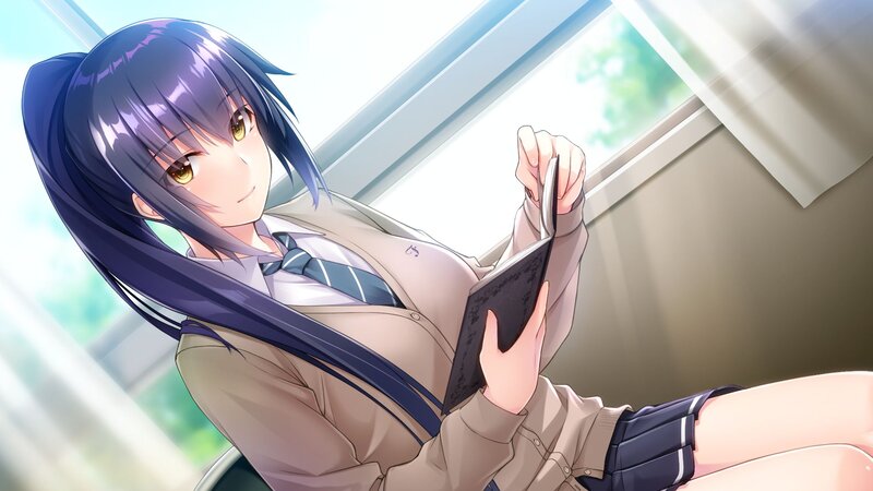 Anime Girl Reading Book — Purple, Calm, Afternoon, School Uniform