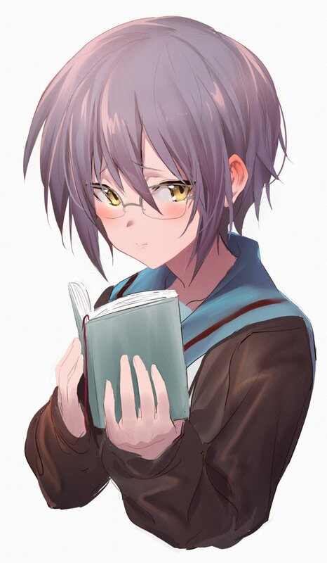 Anime Girl Reading Book — Purple, Calm, Glasses, School Uniform