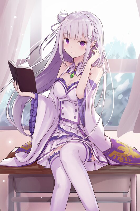 Anime Girl Reading Book — Purple, Calm, Morning, Window