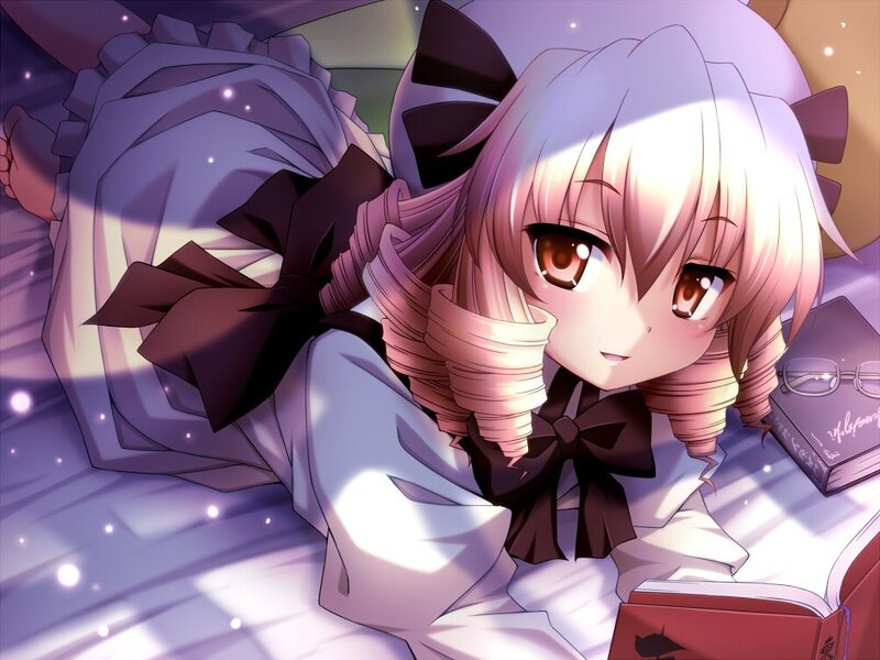 Anime Girl Reading Book — Purple, Calm, Night, Glasses