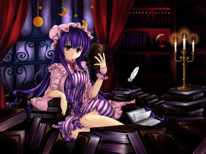 Anime Girl Reading Book — Purple, Dramatic, Night, Digital Art, Books