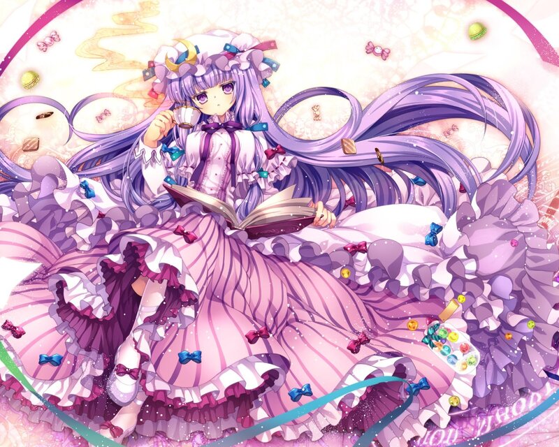 Anime Girl Reading Book — Purple, Dreamy, Digital Art, Tea Cup, Candy