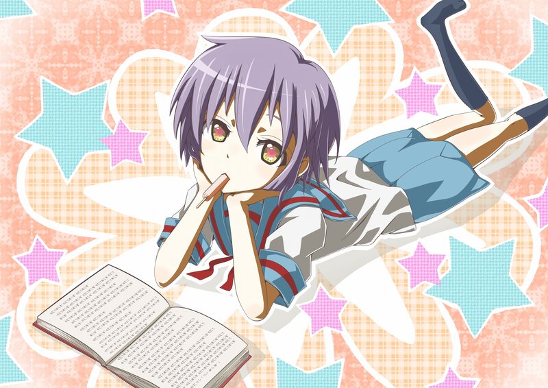 Anime Girl Reading Book — Purple, Playful