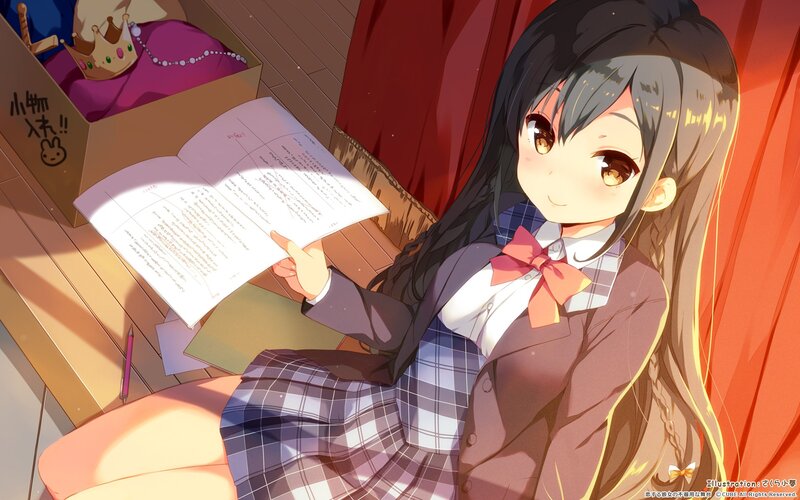 Anime Girl Reading Book — Red, Calm, Afternoon, Digital Art