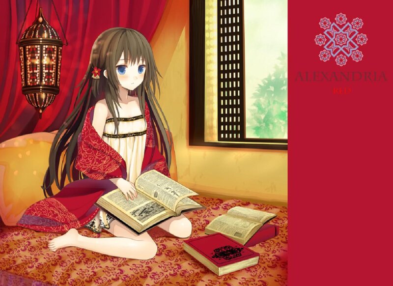 Anime Girl Reading Book — Red, Calm, Afternoon
