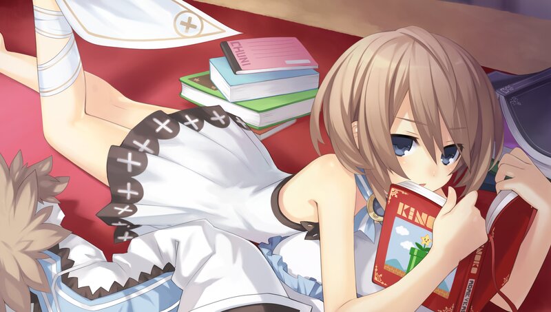 Anime Girl Reading Book — Red, Calm, Bed
