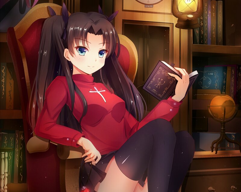 Anime Girl Reading Book — Red, Calm, Night