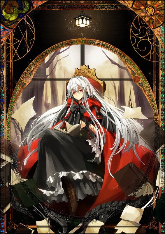 Anime Girl Reading Book — Red, Dramatic, Night