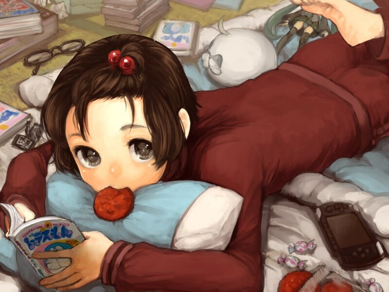 Anime Girl Reading Book — Red, Relaxed