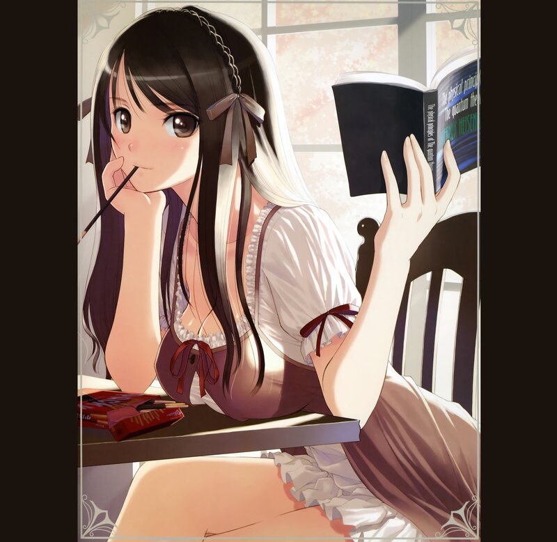 Anime Girl Reading Book — White, Calm, Afternoon, Digital Art