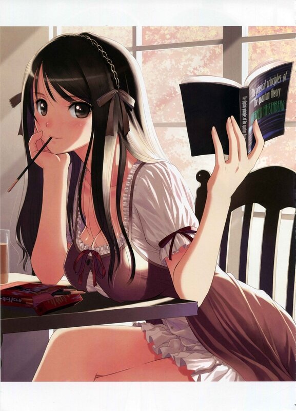 Anime Girl Reading Book — White, Calm, Afternoon, Manga