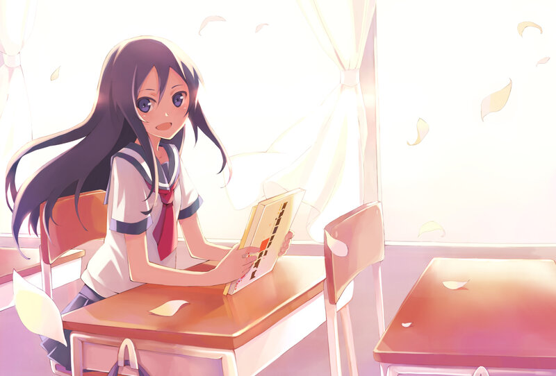 Anime Girl Reading Book — White, Serene