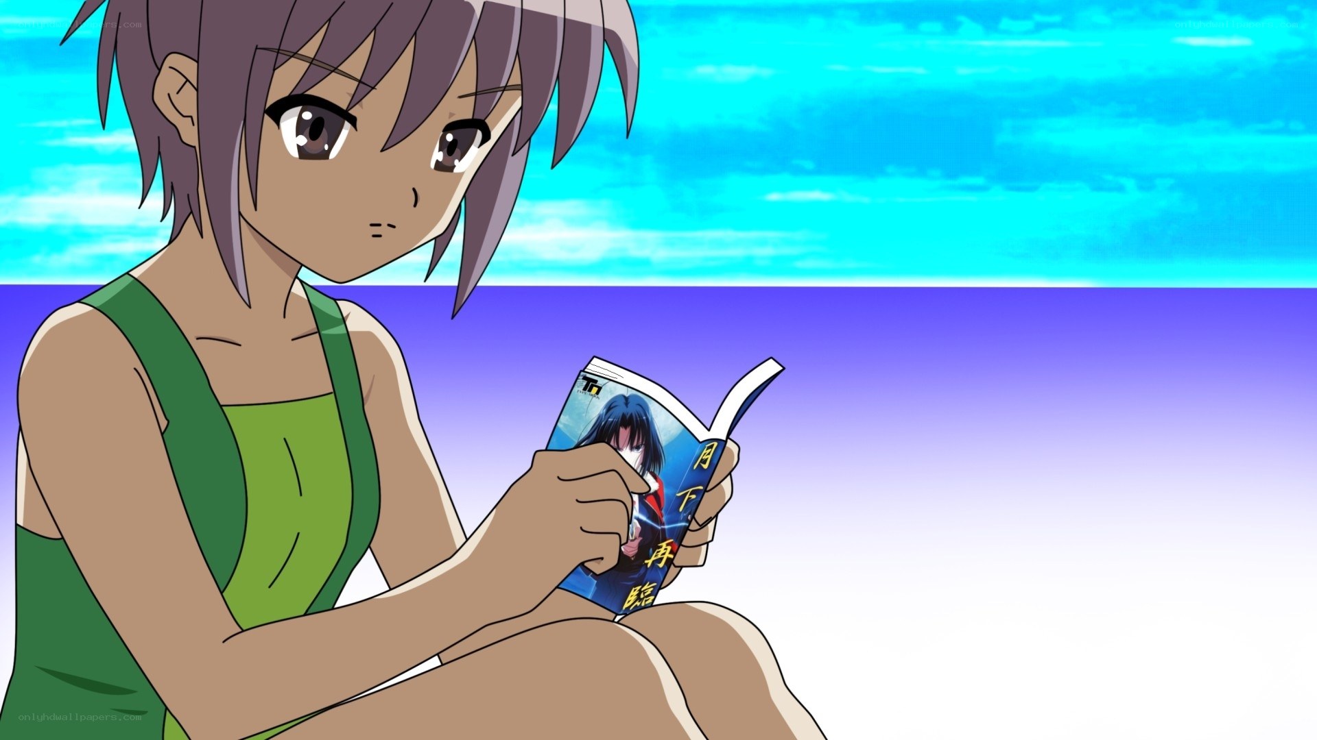 anime girl reading book