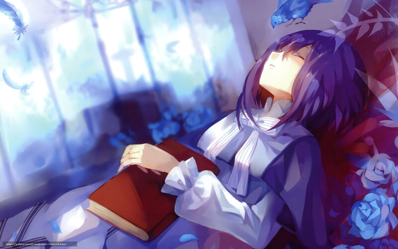 Anime girl reading by window