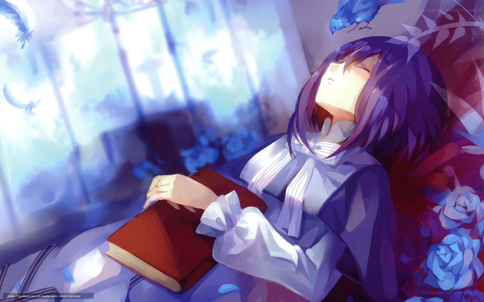 Anime girl reading by window