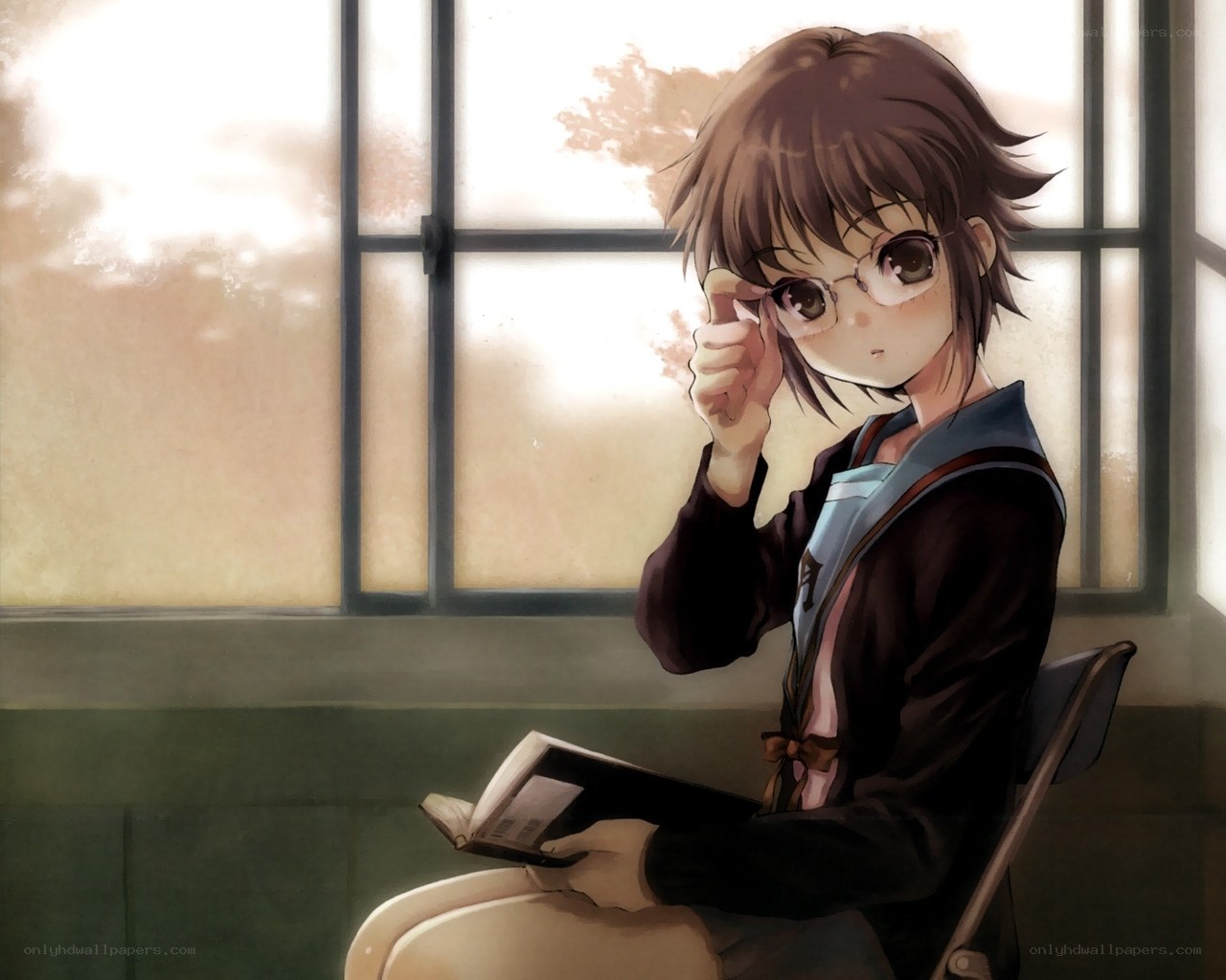 anime girl reading by window