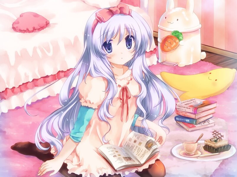 Anime girl reading cookbook