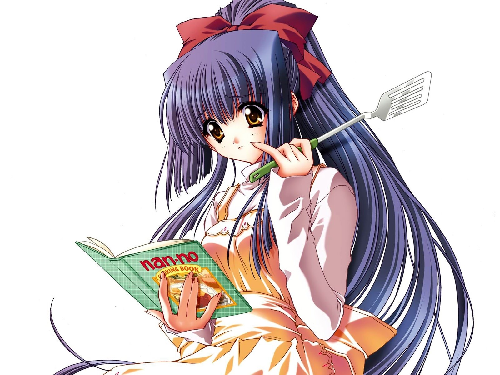 anime girl reading cookbook